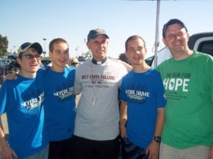 2011 tailgate with students and Bishop Rhoades