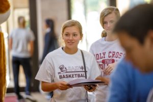 Female student checking into welcome weekend 2019