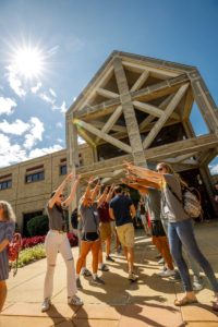 Students being welcomed to campus in 2019