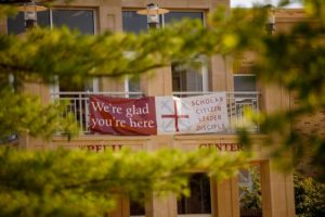 We're glad you're here banner on the Pfeil Center