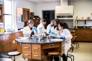 Students working in the psych lab