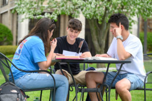 Students working together outdoors